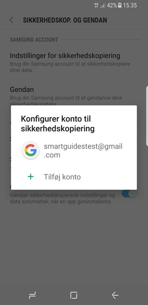 Vælg din sikkerhedskopi-konto