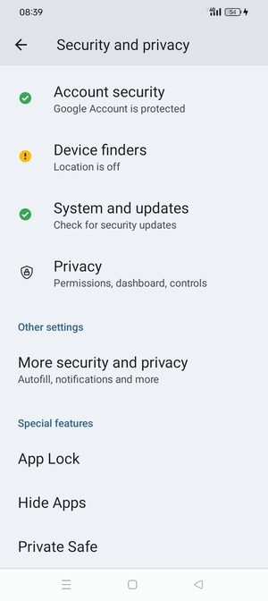 Scroll to and select More security and privacy