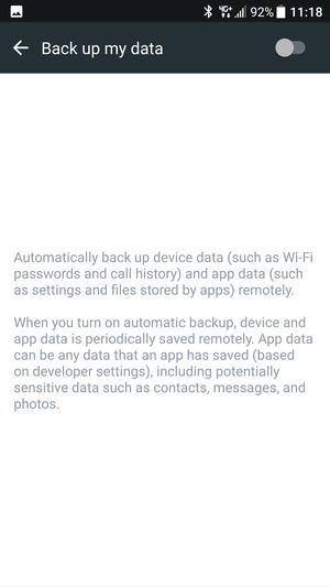 Turn on Back up my data