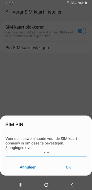 Bevestig uw nieuwe pincode voor de SIM-kaart en selecteer OK