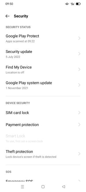 Scroll to and select SIM card lock
