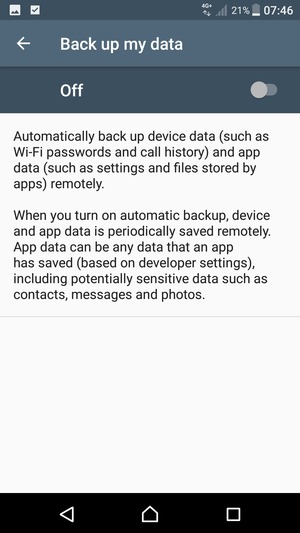 Turn on Back up my data