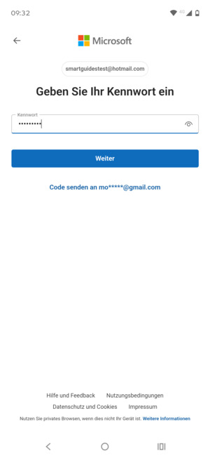 Geben Sie Ihre Passwort ein und wählen Sie Weiter