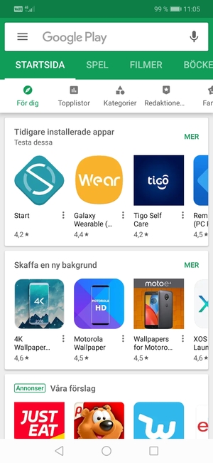 Tryck på sökfältet