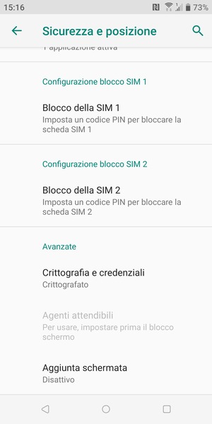 Scorri e seleziona Blocco della SIM 1 o Blocco della SIM 2
