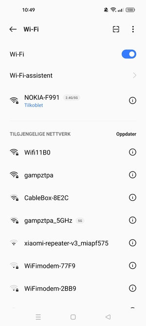 Du er nå koblet til Wi-Fi-nettverket