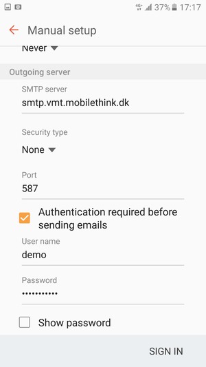 Scroll down and enter Outgoing server address