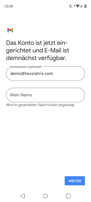 Geben Sie Ihrem Konto einen Namen und geben Sie Ihren Namen ein. Wählen Sie WEITER