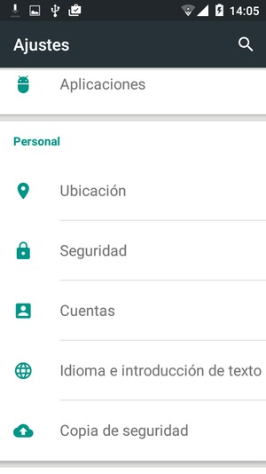 Desplácese y seleccione Seguridad