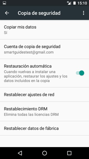 Seleccione Cuenta de copia de seguridad