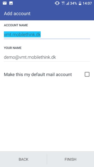 Give your account a name and enter your name. Select FINISH