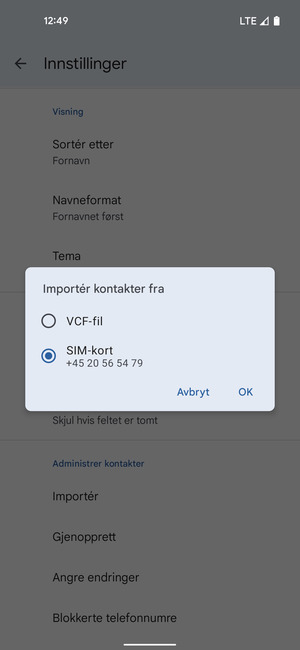 Velg SIM-kort og OK