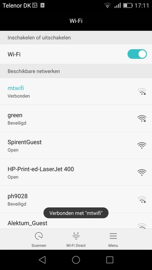 U bent nu verbonden met het WiFi-netwerk