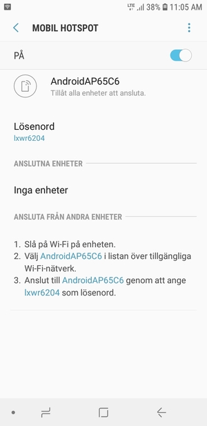 Din telefon har nu ställts in för att kunna användas som ett modem