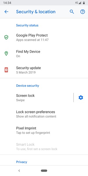 To activate your screen lock, go to the Security & location menu and select Screen lock