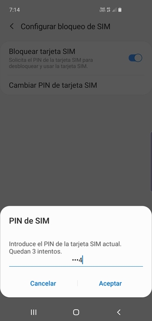 Introduzca su PIN de la tarjeta SIM actual y seleccione Aceptar