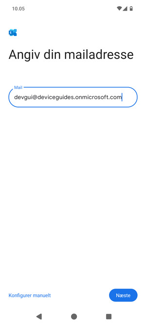 Indtast din e-mailadresse og vælg Konfigurer manuelt