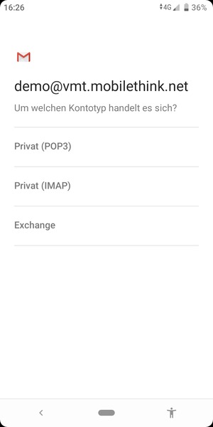Wählen Sie Privat (POP3) oder Privat (IMAP)