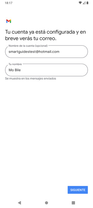 Déle a su cuenta un nombre y escriba su nombre. Seleccione SIGUIENTE