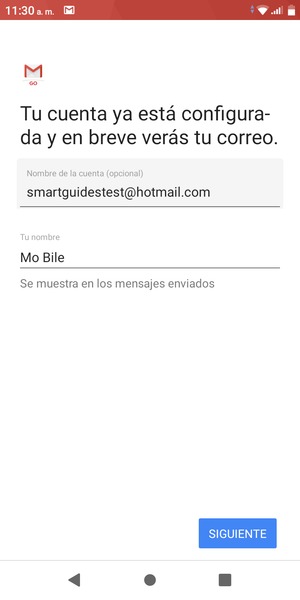 Déle a su cuenta un nombre y escriba su nombre. Seleccione SIGUIENTE