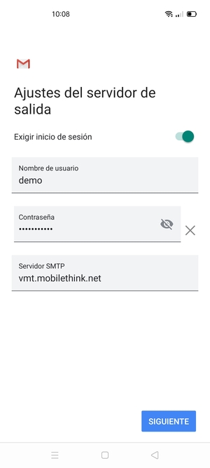 Introduzca la dirección de servidor saliente