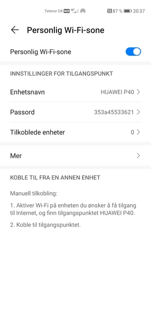 Telefonen din er konfigurert for bruk som et modem