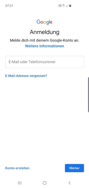 Geben Sie Ihre Gmail Adresse ein und wählen Sie Weiter