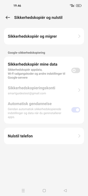 Aktiver Sikkerhedskopiér mine data