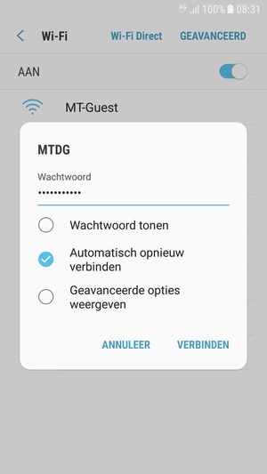 Voer het WiFi-wachtwoord in en selecteer VERBINDEN