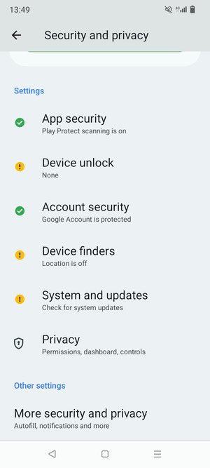 To change the PIN for the SIM card, go to the Security and privacy menu and  select More security and privacy