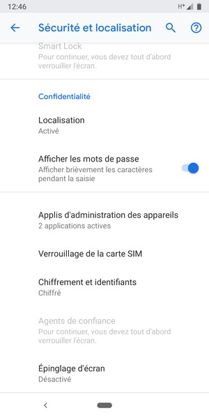 Sélectionnez Verrouillage de la carte SIM