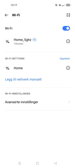 Du er nå koblet til Wi-Fi-nettverket