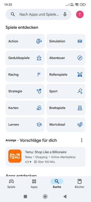 Wählen Sie die Suchleiste
