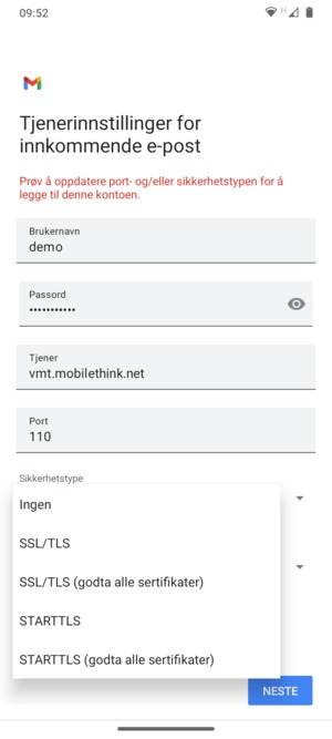 Velg Ingen og NESTE