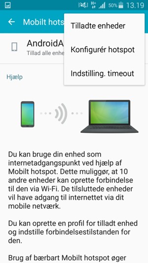 Vælg Konfigurér hotspot / Konfigurér mobilt hotspot