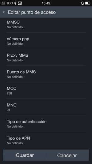 Desplácese hacia abajo e introduzca la información MMS