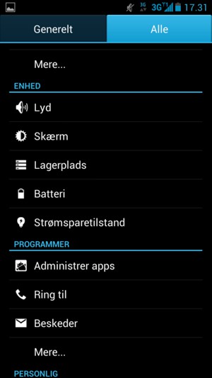 Vælg Alle og scroll til og vælg Strømsparetilstand