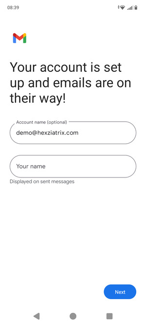 Give your account a name and enter your name. Select Next