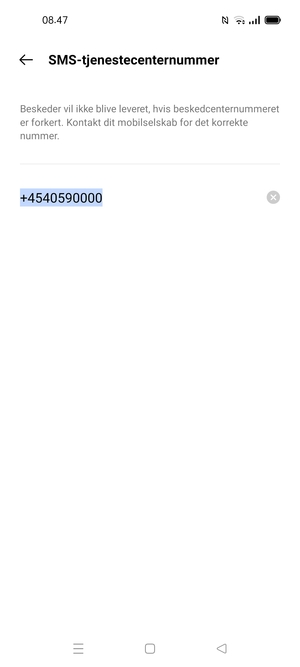 Indtast SMS-tjenestecenternummeret