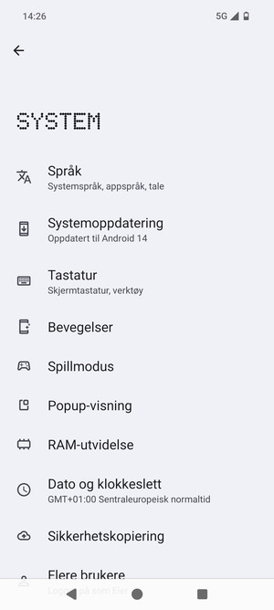 Velg Systemoppdatering