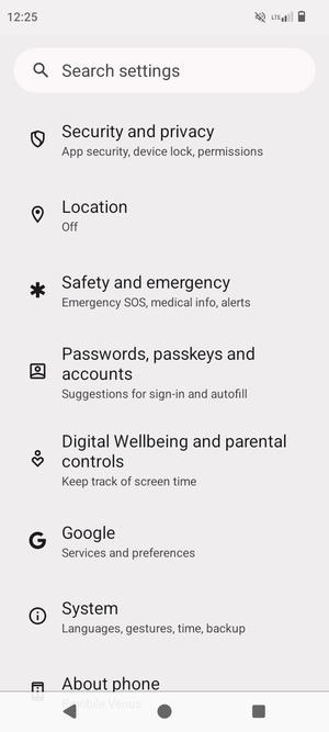 Scroll to and select Security and privacy