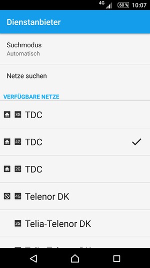 Wählen Sie einen Netzbetreiber von der Liste