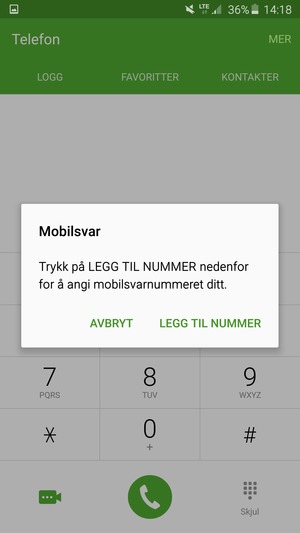 Hvis personsvar ikke er innstilt, velg LEGG TIL NUMMER