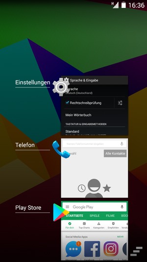 Apps nach rechts streifen, um sie zu schliessen