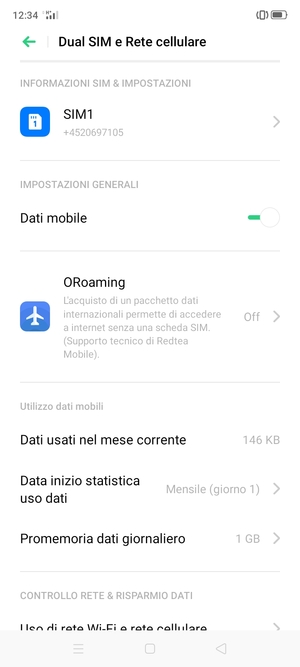 Seleziona SIM1 o SIM2
