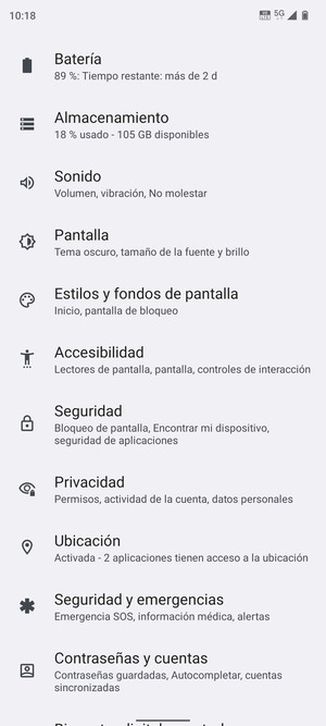 Desplácese y seleccione Seguridad