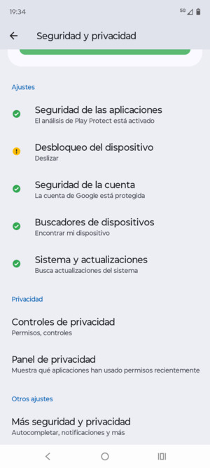 Desplácese y seleccione Más seguridad y privacidad