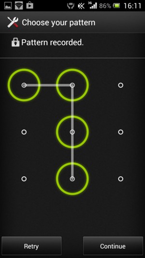Draw an unlock pattern and select Continue