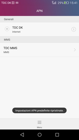 Le impostazioni del tuo telefono saranno ripristinate secondo le impostazioni internet e MMS predefinite