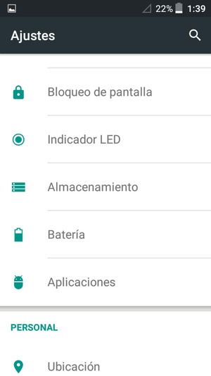 Desplácese y seleccione  Batería